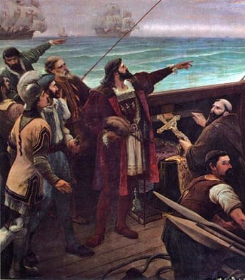 Explorer Cabral spotting Brazil from his ship.